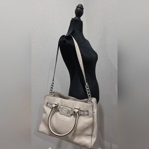 Michael Kors Large Snakeskin Textured Satchel in Cream/ Off White/ Gray